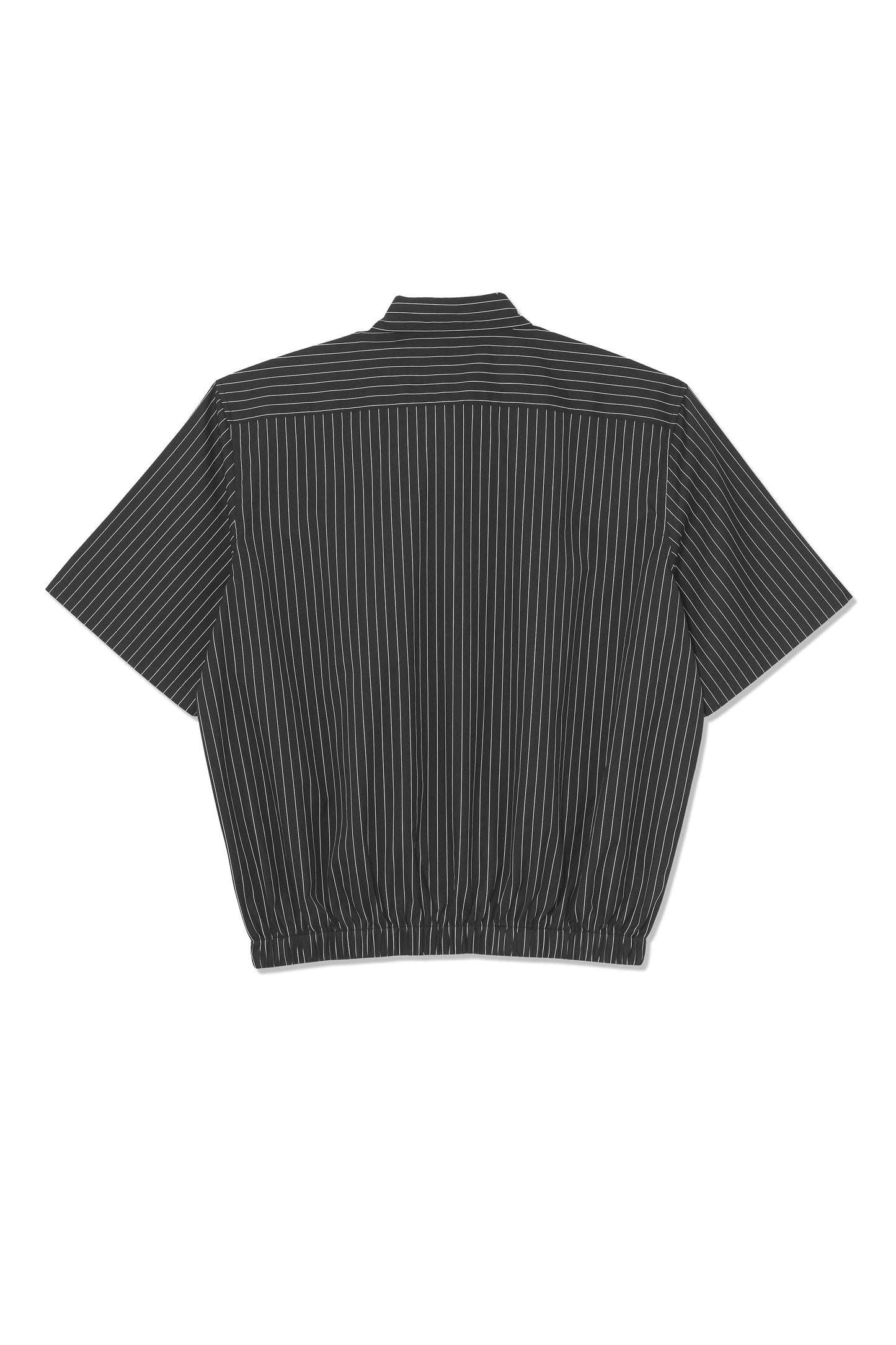 Black and White Pinstripe Short Sleeve Shirt with Elasticated Hem