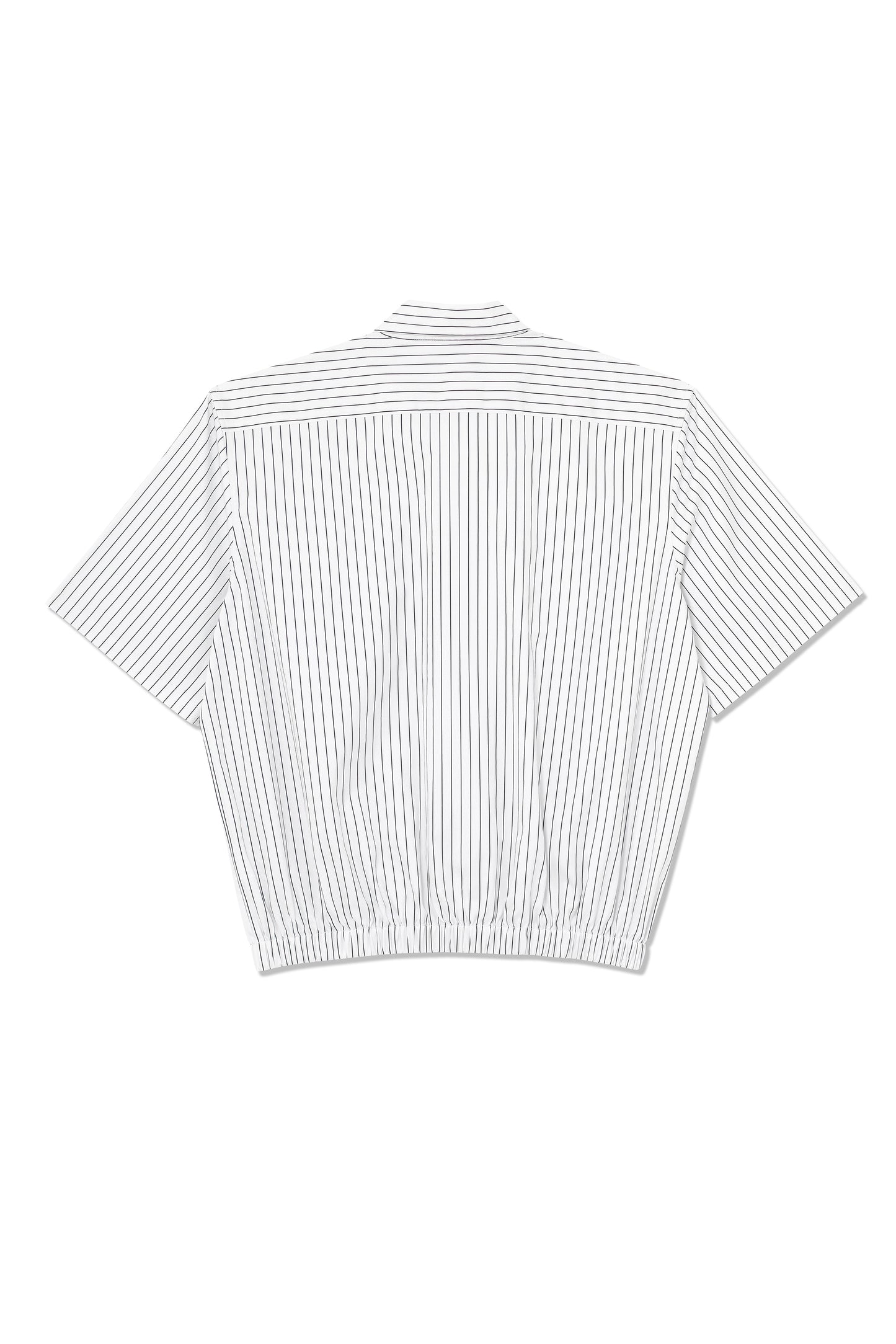 White and Black Pinstripe Short Sleeve Shirt with Elasticated Hem