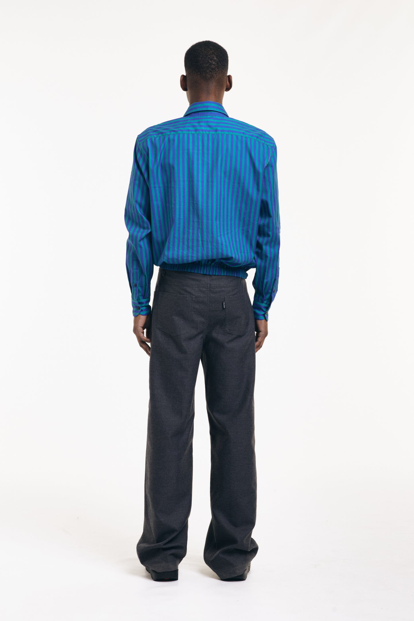 Blue and Teal Pinstripe Long Sleeve Shirt with Elasticated Hem