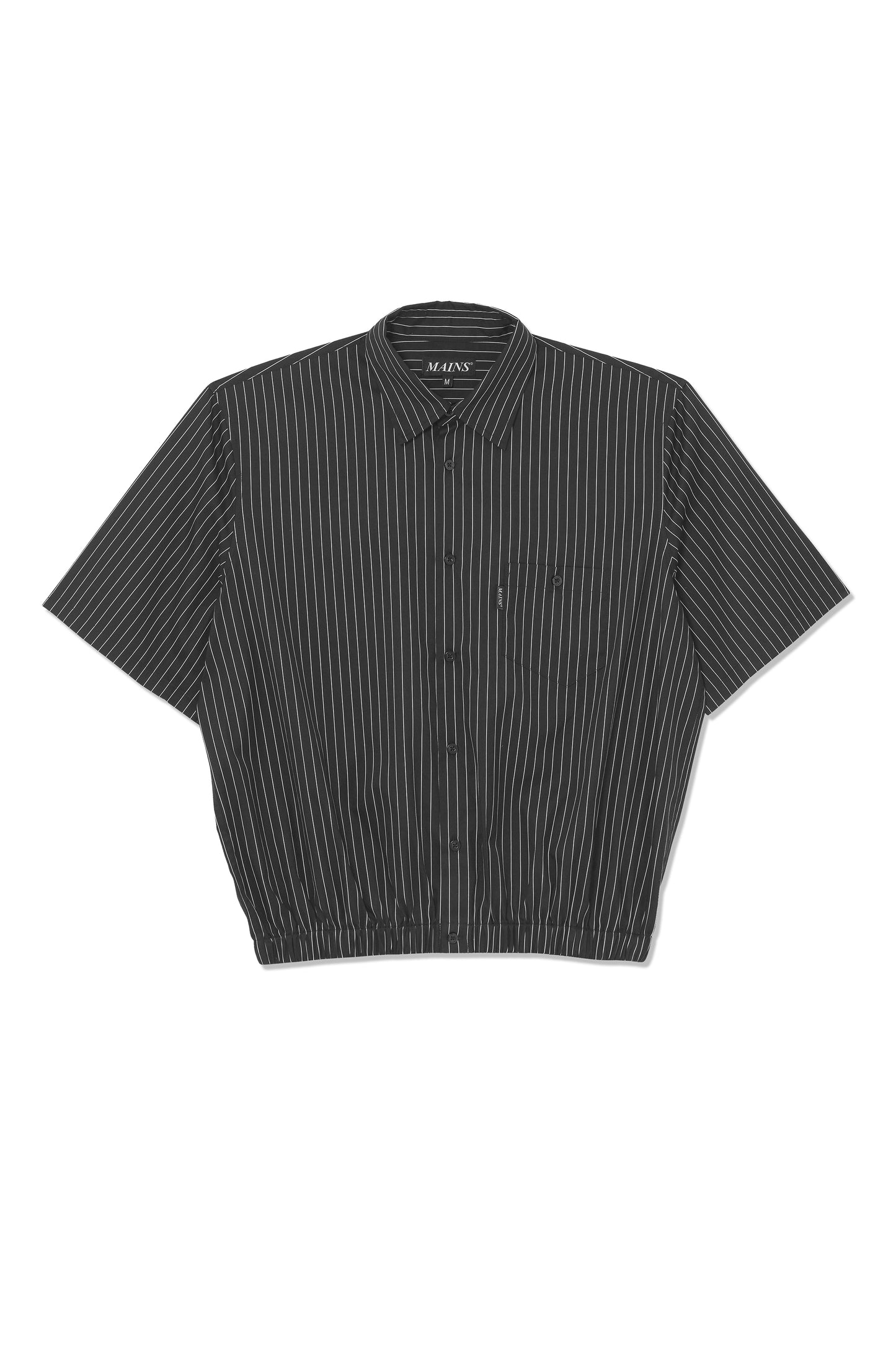 Black and White Pinstripe Short Sleeve Shirt with Elasticated Hem