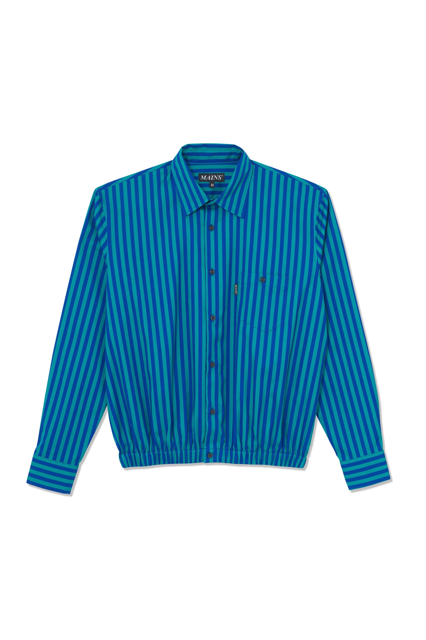 Blue and Teal Pinstripe Long Sleeve Shirt with Elasticated Hem