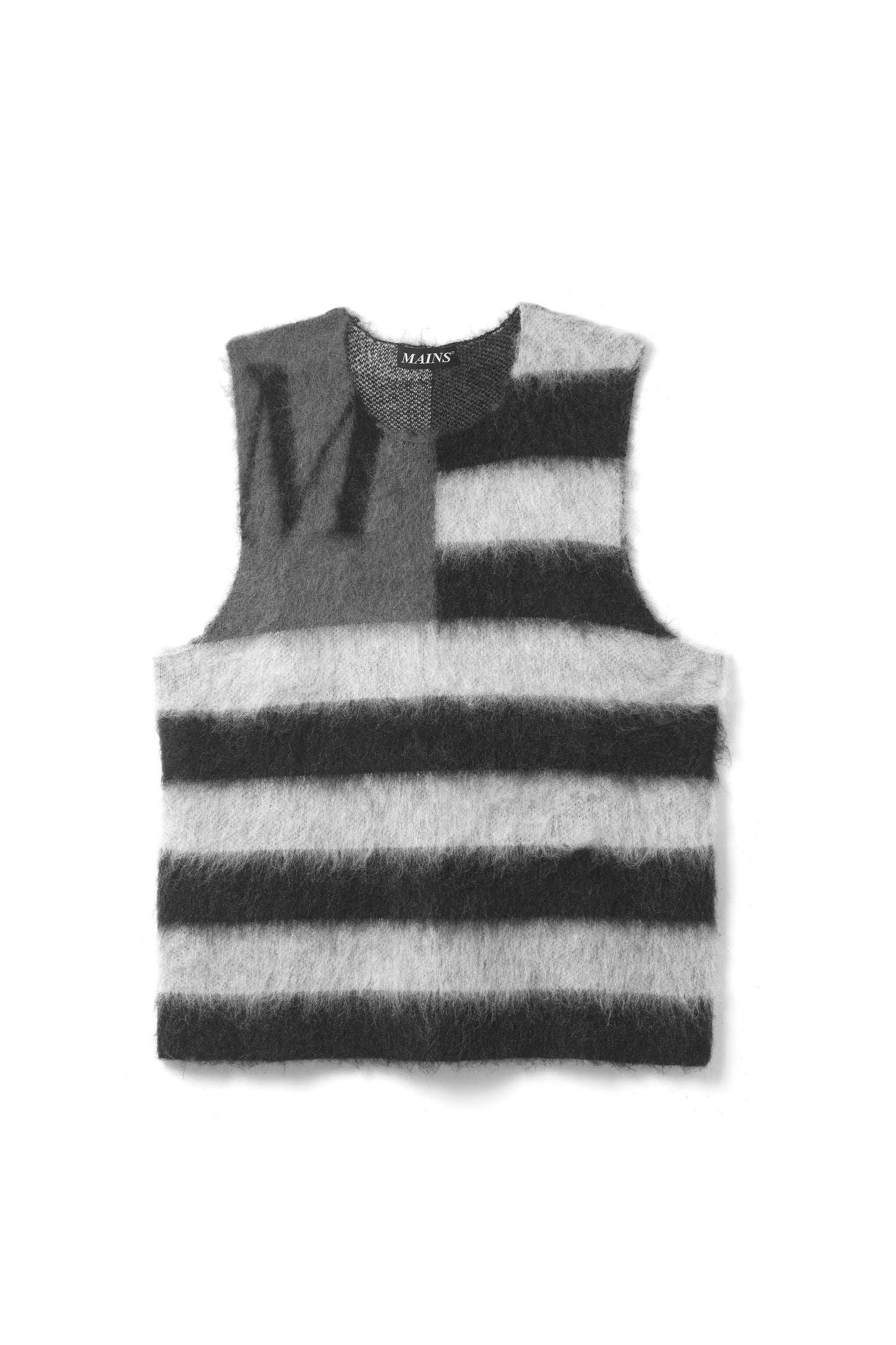 Grey and Black Mohair Flag Knit Vest