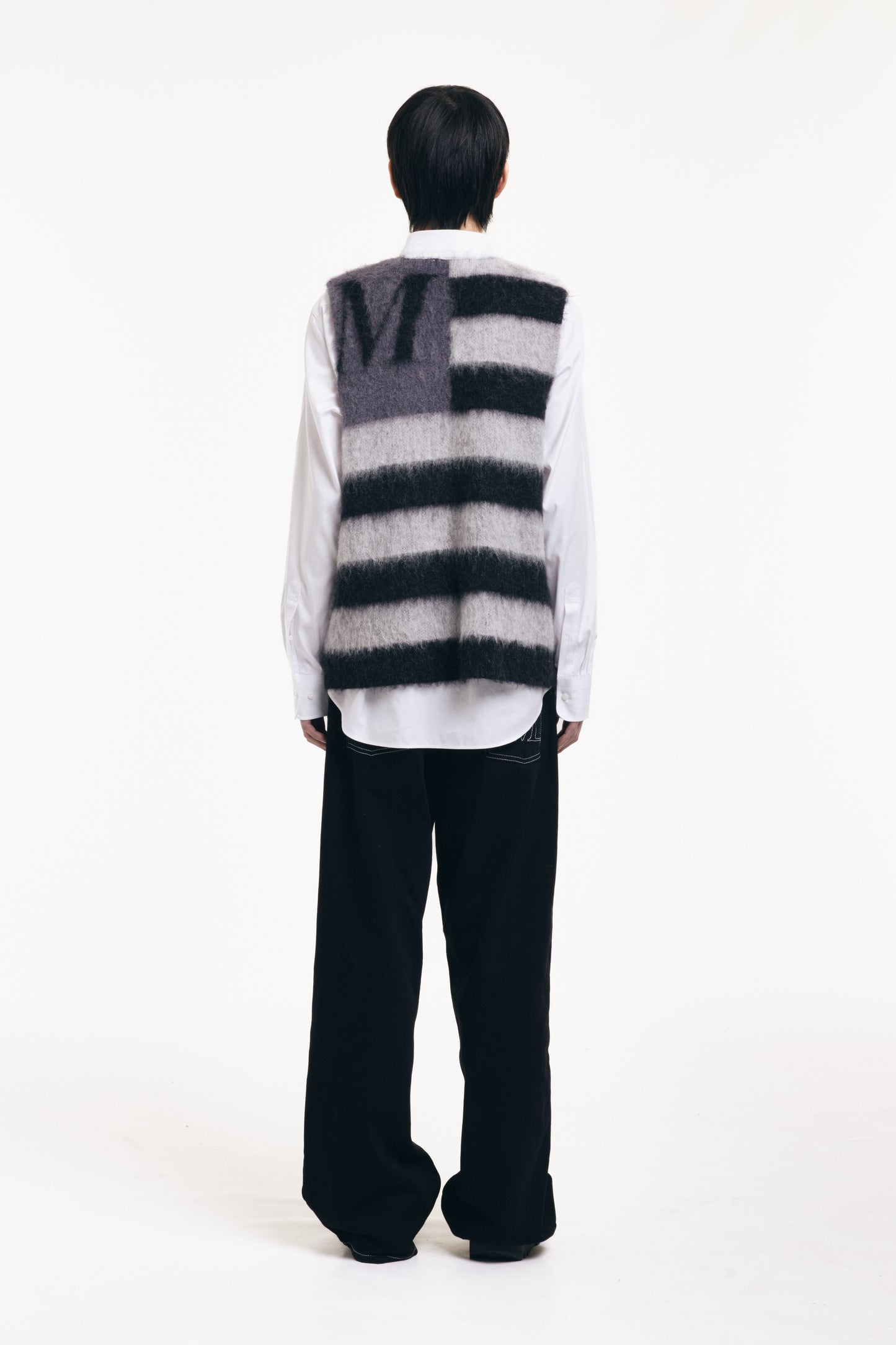 Grey and Black Mohair Flag Knit Vest