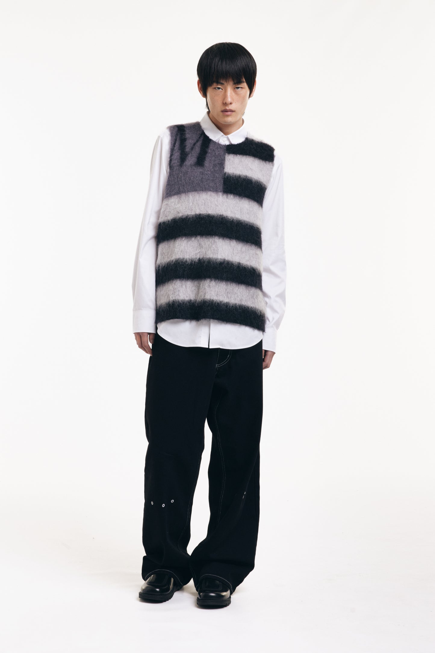 Grey and Black Mohair Flag Knit Vest