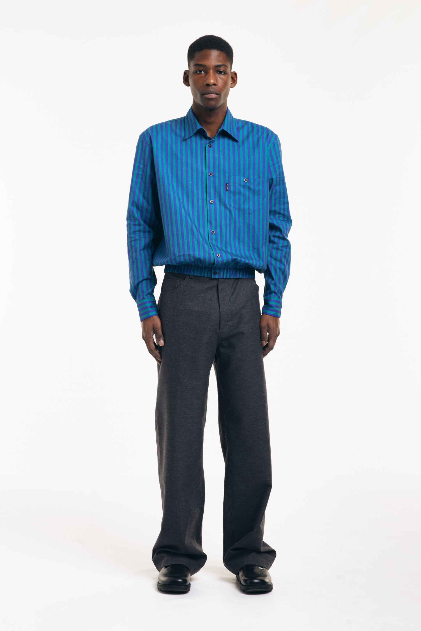 Blue and Teal Pinstripe Long Sleeve Shirt with Elasticated Hem