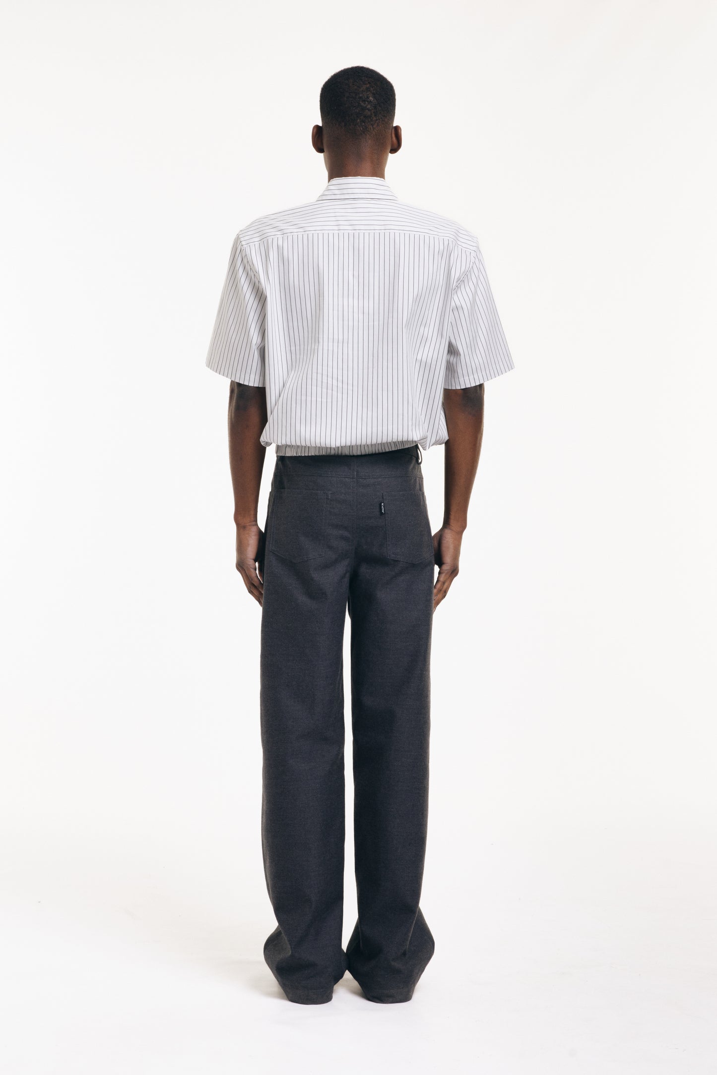 White and Black Pinstripe Short Sleeve Shirt with Elasticated Hem