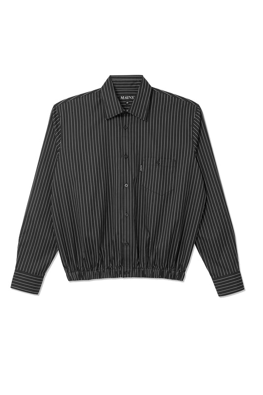 Black and White Pinstripe Long Sleeve Shirt with Elasticated Hem
